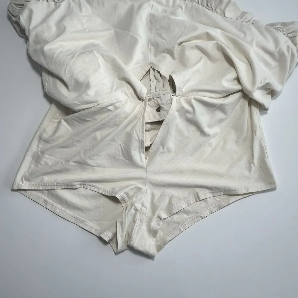 American Eagle Bubble Mini Skort Skirt Cream Beige High Rise Size 12 Lined